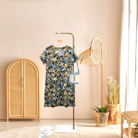 Patch Women's Short Sleeve V-neck A-line Floral Linen Dress