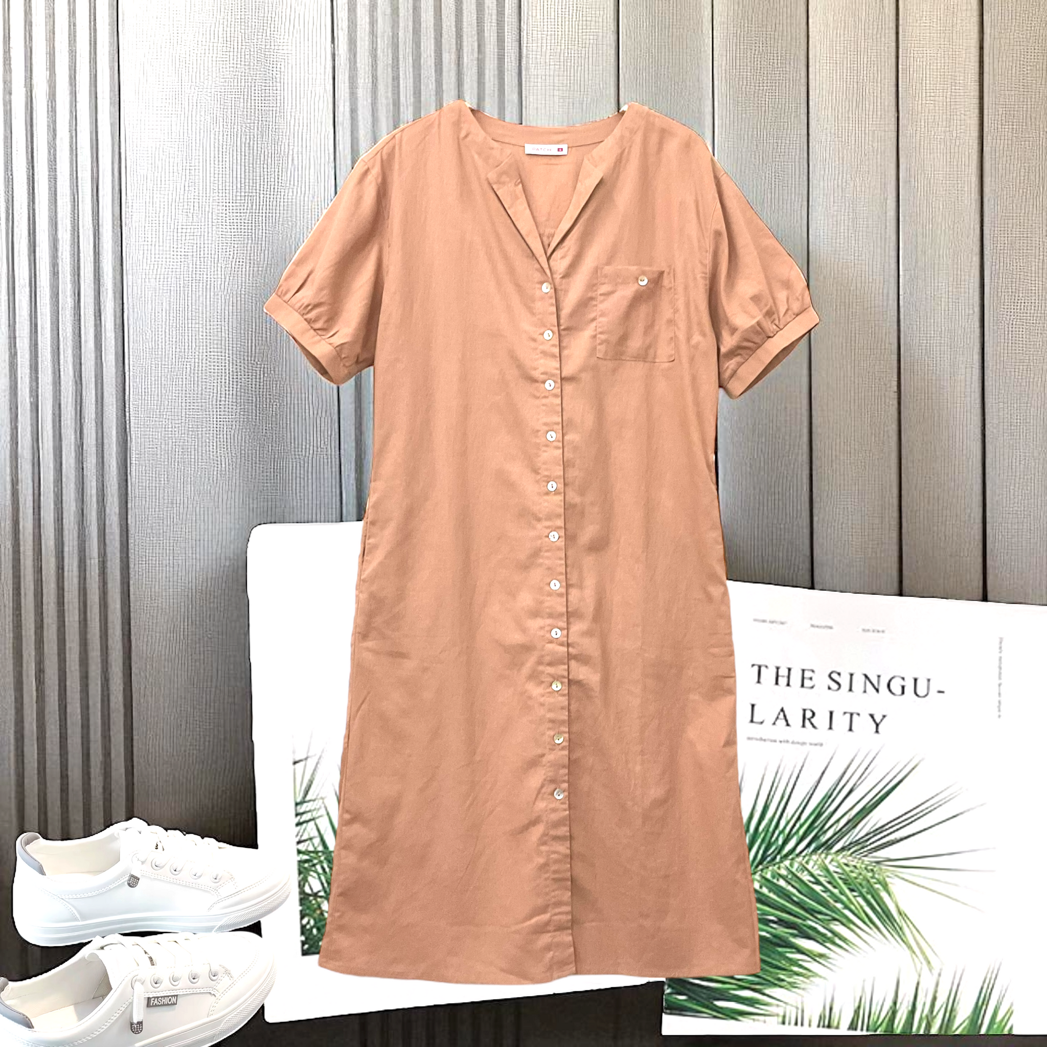 Patch Casual V Neck Short Sleeve Dress
