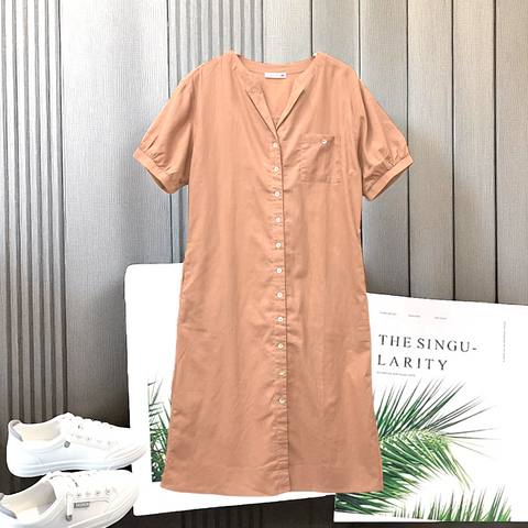 Patch Casual V Neck Short Sleeve Dress