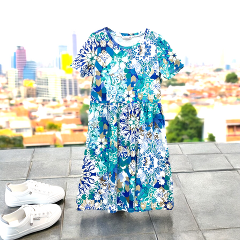 Patch Women's Short Sleeve Round Neck Floral Printed Dress