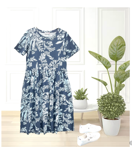 Patch Women's Short Sleeve Round Neck Floral Printed Dress
