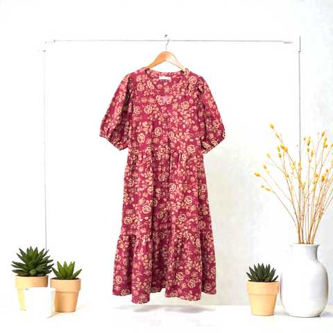 Patch Casual Short Sleeve Long Printed Dress