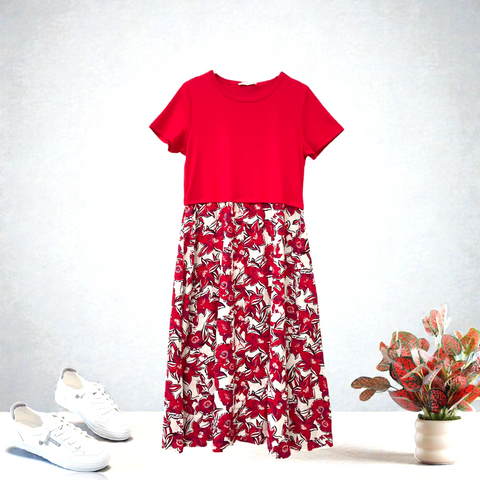 Patch Casual Short Sleeve Round Neck Long Dress