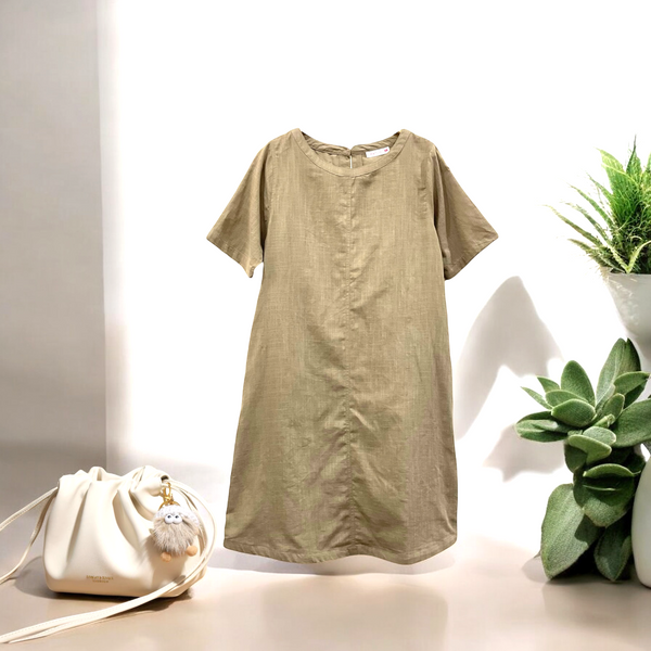 Patch Casual Dress Short Sleeve Round Neck With Pocket