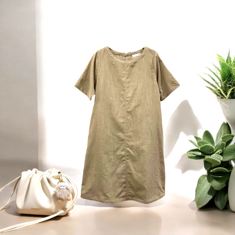 Patch Casual Dress Short Sleeve Round Neck With Pocket