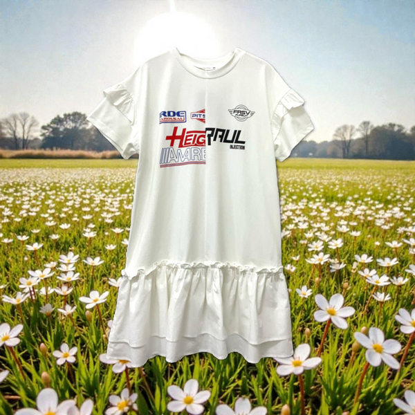 Patch Casual Round Neck Short Sleeve Dress