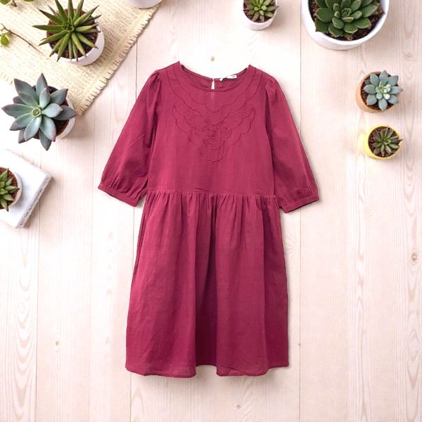 Patch Casual Round Neck Cotton Linen Dress