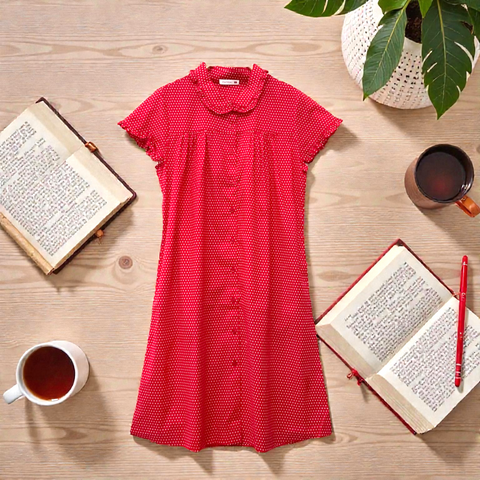 Patch Casual Short Sleeve Polka Dot printed Dress