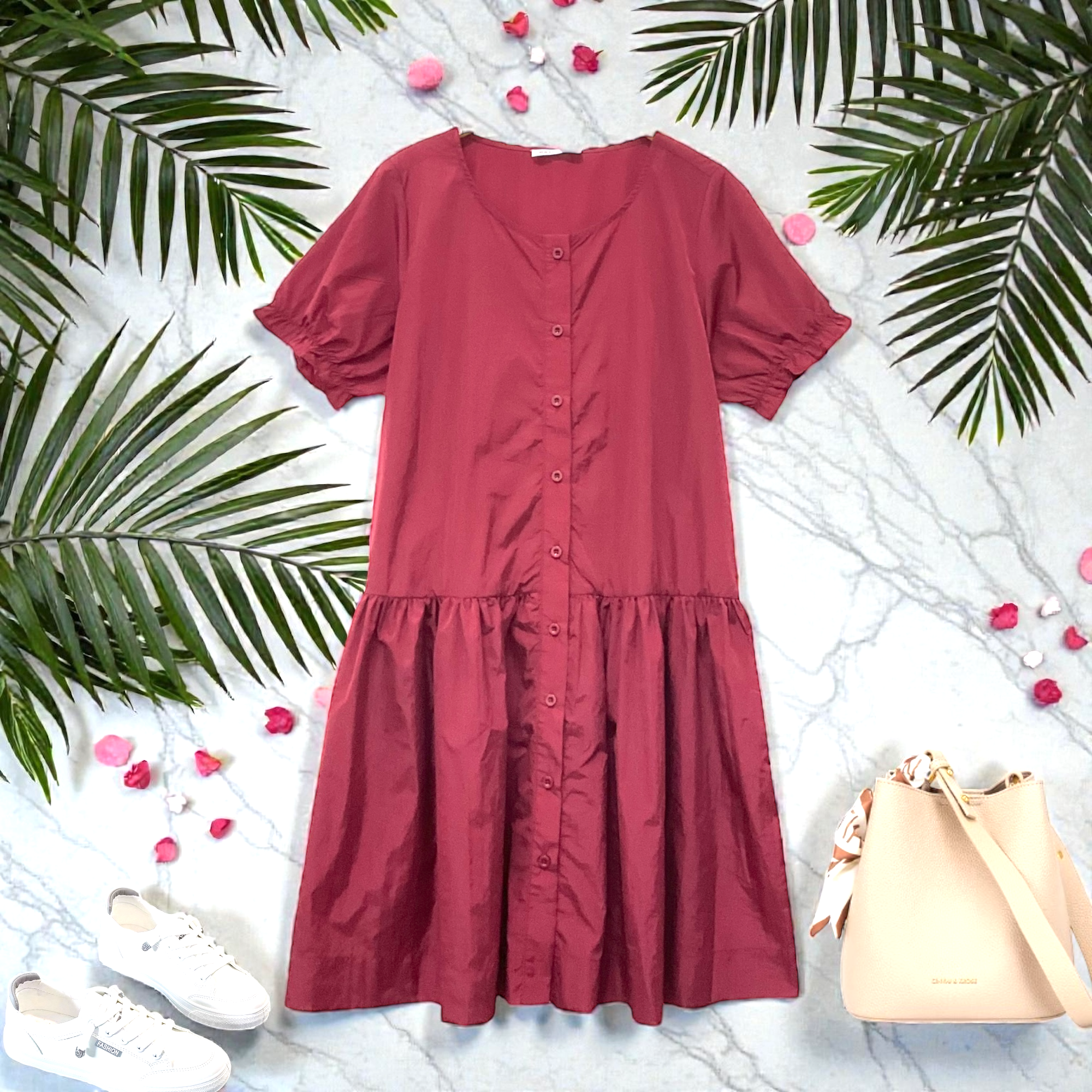 Patch Casual Round Neck Short Sleeve Dress