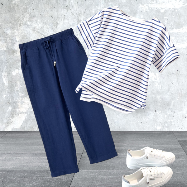 Patch Women Cotton Linen Elastic Waist Lightweight Ankle-Length Pants