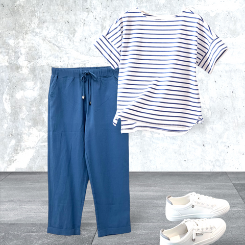 Patch Women Cotton Linen Elastic Waist Lightweight Ankle-Length Pants