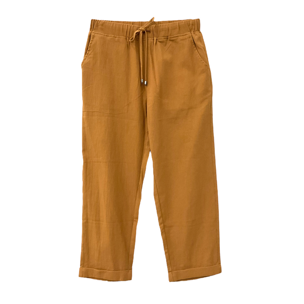 Patch Women Cotton Linen Elastic Waist Lightweight Ankle-Length Pants