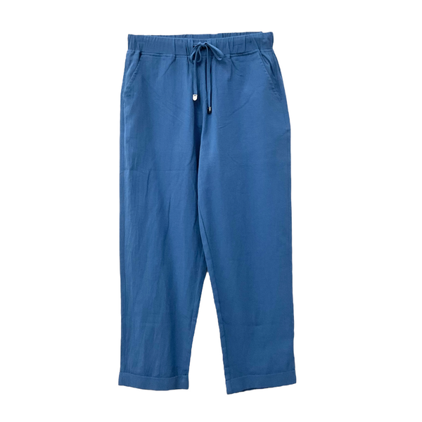 Patch Women Cotton Linen Elastic Waist Lightweight Ankle-Length Pants
