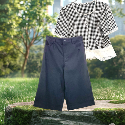 Patch Women Elastic Waist 3/4 Length Culottes Pants