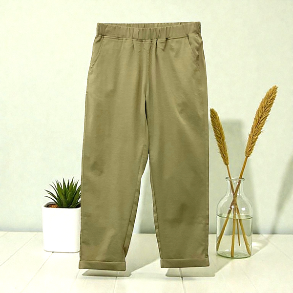 Patch Women Elastic Waist Light weight Ankle-Length Solid Pants