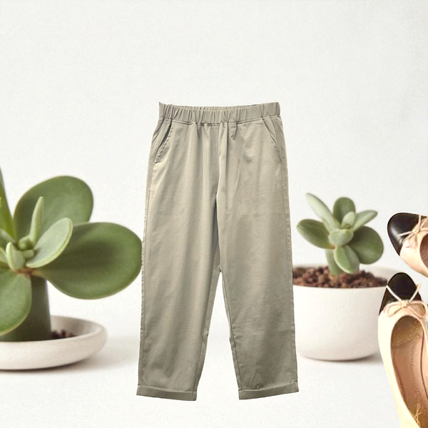 Patch Women Elastic Waist Light weight Ankle-Length Solid Pants