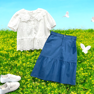 Patch Women Elastic High Waist Denim Skirt
