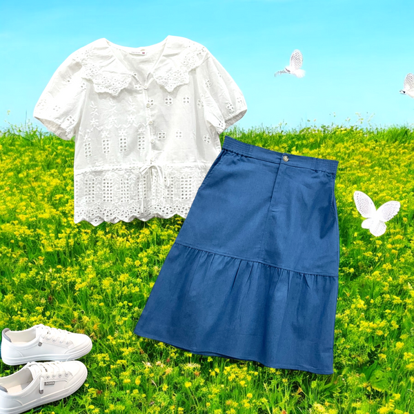 Patch Women Elastic High Waist Denim Skirt