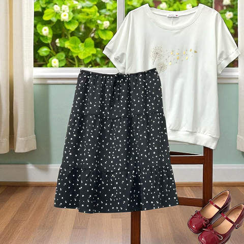 Patch Women Elastic Waist Floral Print Skirt