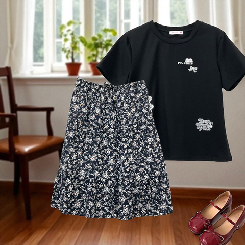 Patch Women Elastic Waist Floral Print Skirt
