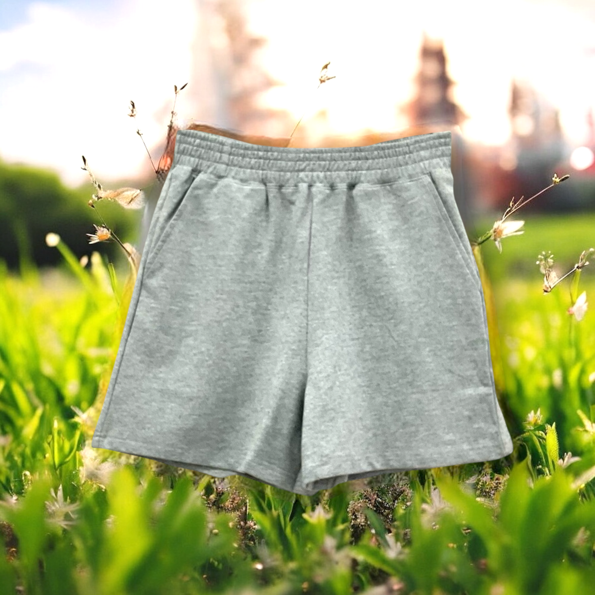 Patch Women's Short Casual Pants Elastic Waist With Pockets