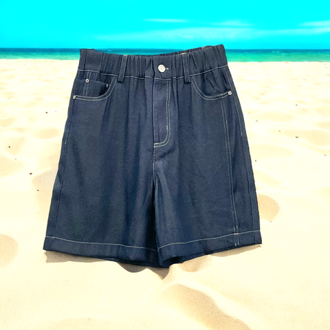 Patch Women's Denim Short Elastic Waist With Pockets