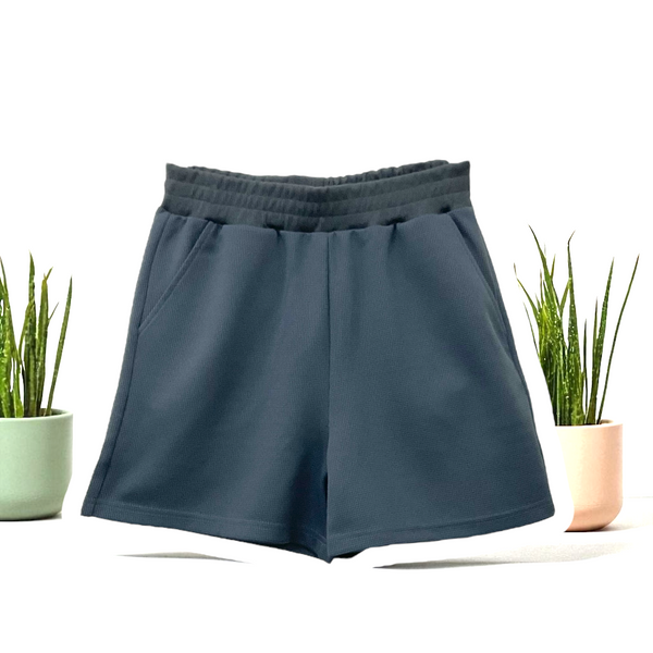 Patch Women Casual Cotton Easy Shorts Waffle Fabric