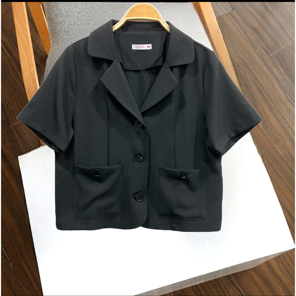 Patch Women's Coat Slim Fit Short Sleeve Cotton Jacket