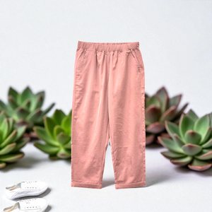 Patch Women Elastic Waist Light weight Ankle-Length Solid Pants