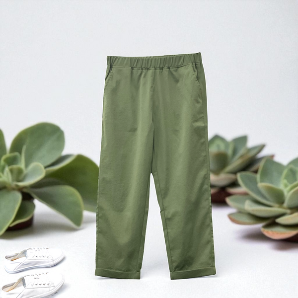 Patch Women Elastic Waist Light weight Ankle-Length Solid Pants